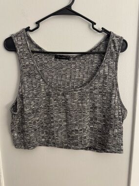Stretchy Ladder Gray Ribbed Crop Tank Top 1X